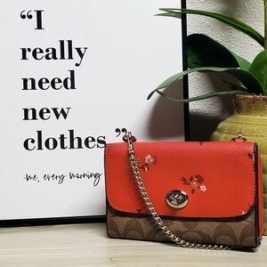 Coach Floral Crossbody Bag - Red and Brown